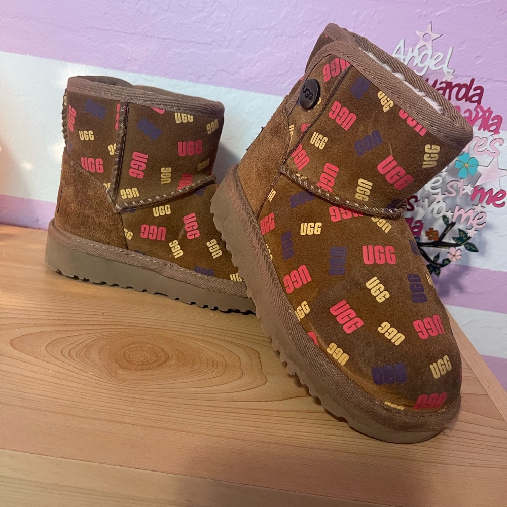 UGG Brown Suede Boots with Multicolor Logo